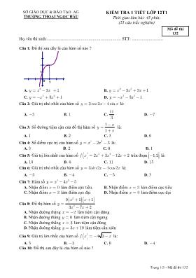 Bộ đề kiểm tra 1 tiết lần 1 môn Toán Lớp 12 (Có đáp án)